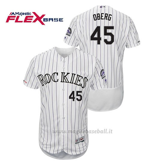 Maglia Baseball Uomo Colorado Rockies Scott Oberg 150th Aniversario Patch Flex Base Bianco
